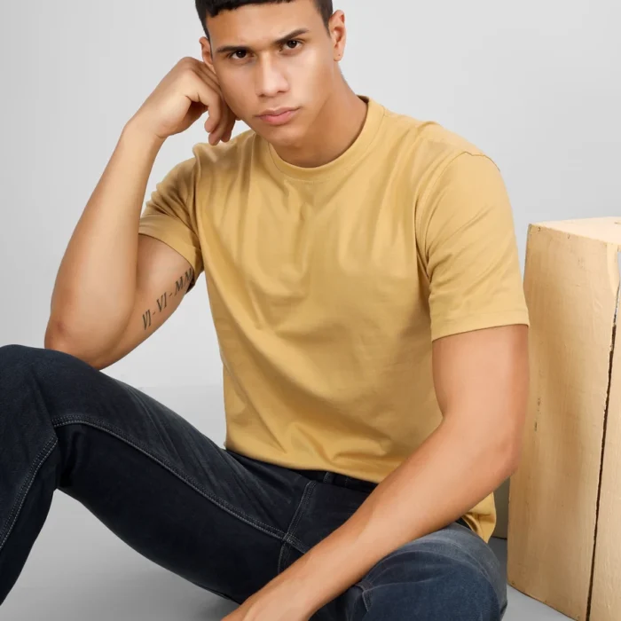 Beige Cotton Round Neck T-Shirt