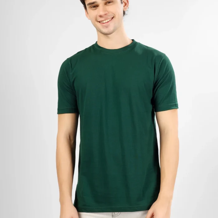 Bottle Green Cotton Round Neck T-Shirt