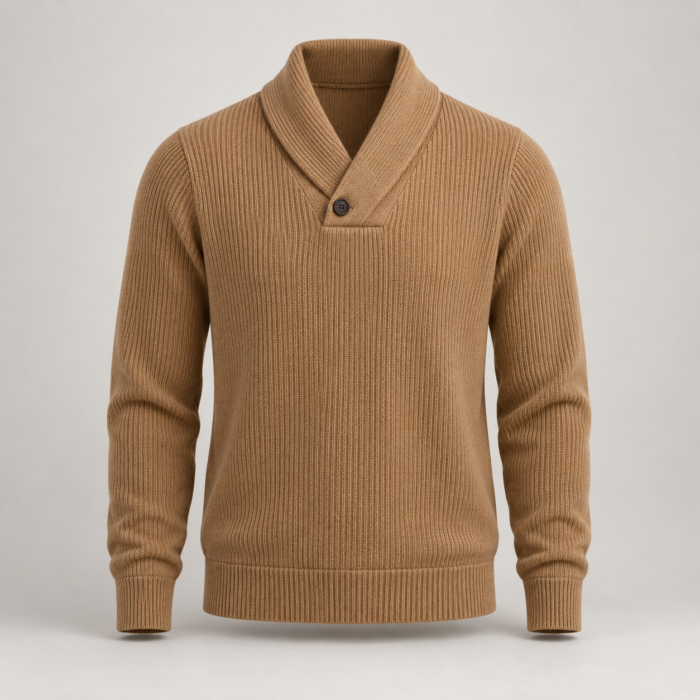 Camel Shawl Collar Knit